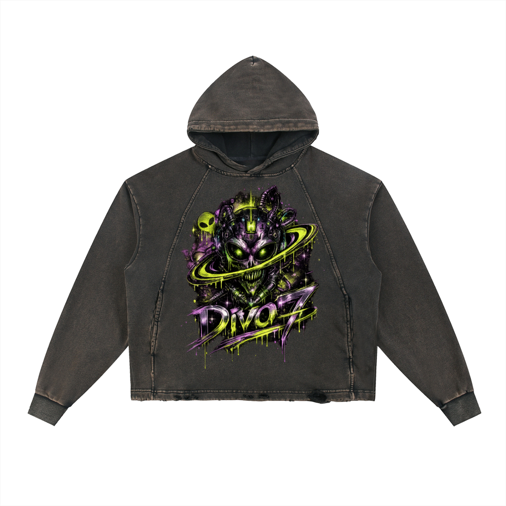 Vintage Washed Frayed-Hem Hoodie