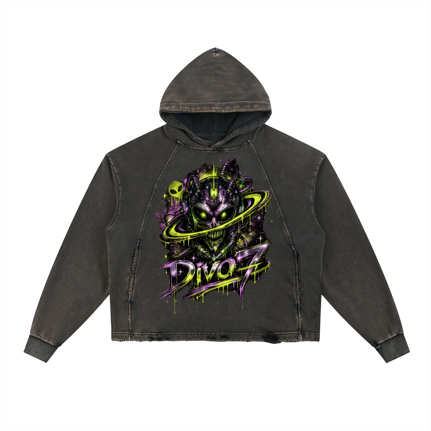 Vintage Washed Frayed-Hem Hoodie