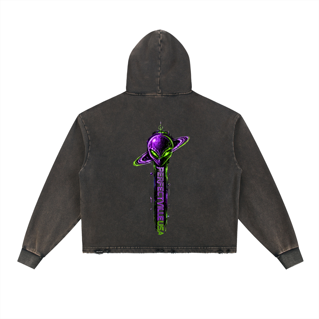 Vintage Washed Frayed-Hem Hoodie