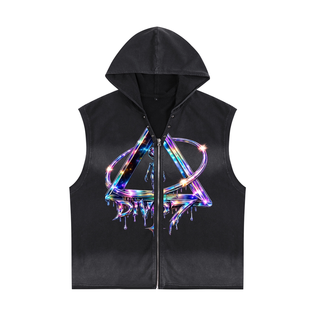 Vintage Washed Zip-Up Hooded Tank Top